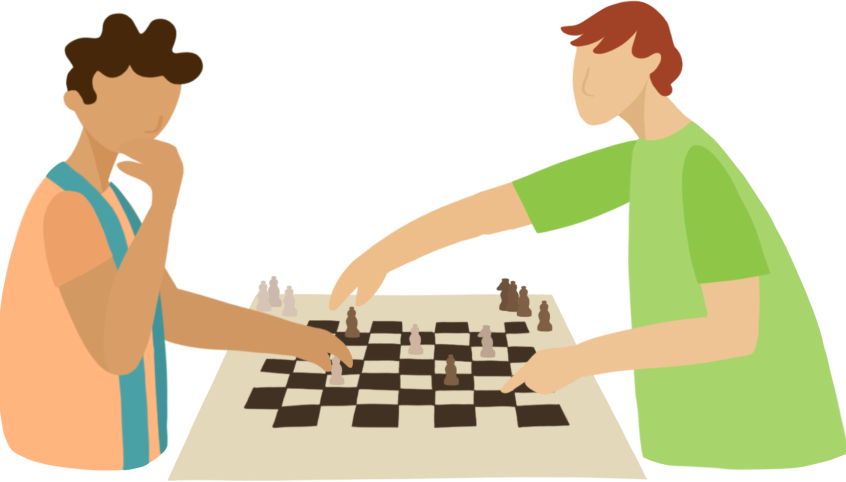 An artist's illustration of two young men playing chess.